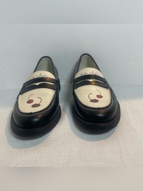 Duke + Dexter Ma Chérie Cherry Penny Loafers Men’s UK 7 US 8 Black White Leather